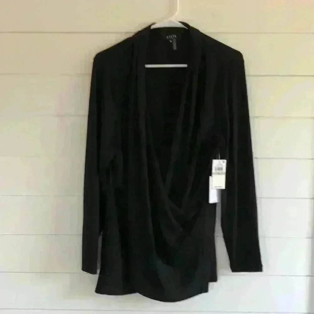 1.State Plus Size Crossover Black Wrap Top Size 1X - Picture 2 of 6